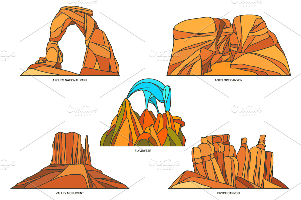 Nature sights of USA in line, an Illustration by GenziWorkshop (Photo 5 of 8)
