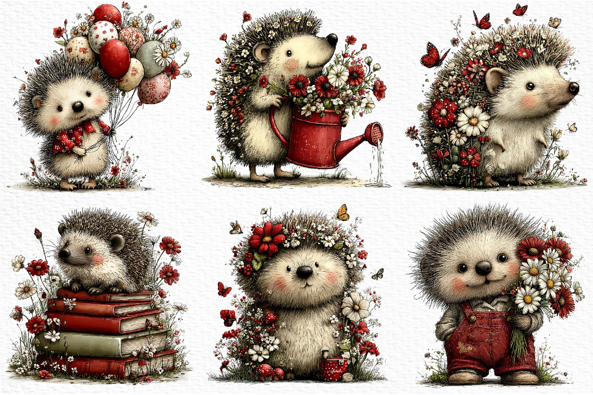 Whimsical Summer Hedgehog Clipart, an Illustration by Craft Nest (Photo 4 of 12)