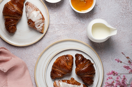 Various Italian croissant with coffee, a Food & Drink Photo by oxana.denezhkina