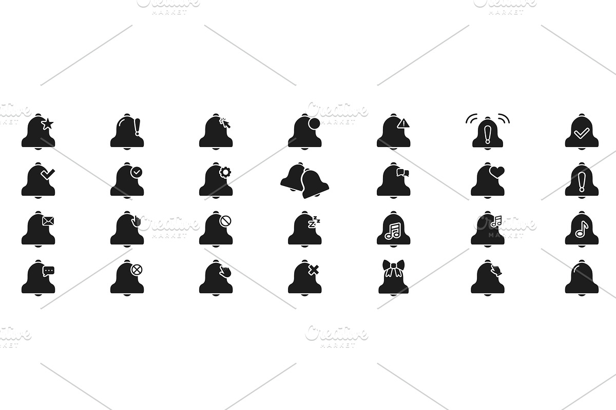 Notification Bell Solid Icon Set, an Object Illustration by Gentle Studio