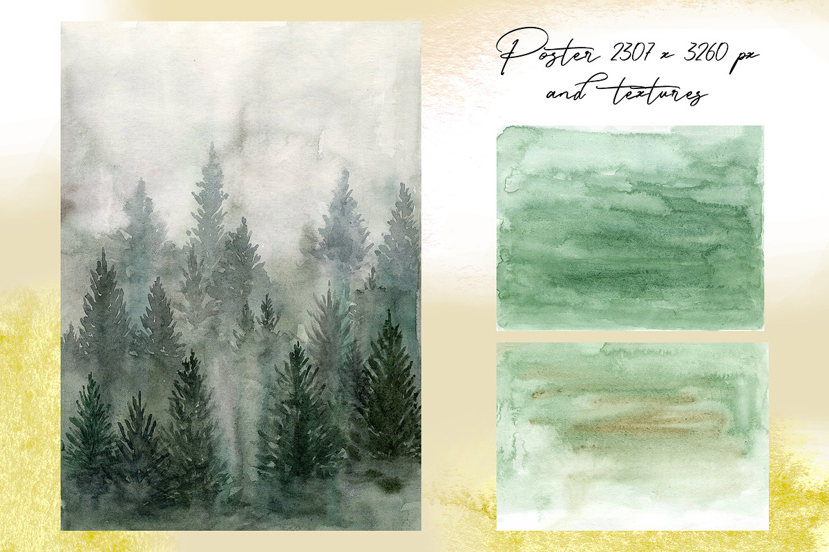 Watercolor Forest Mountains, Trees, a Decorative Illustration by Slastick (Photo 3 of 8)