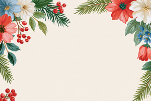 Christmas floral border with poinsettias, berries and pine needl, an Illustration by Studio ANNA