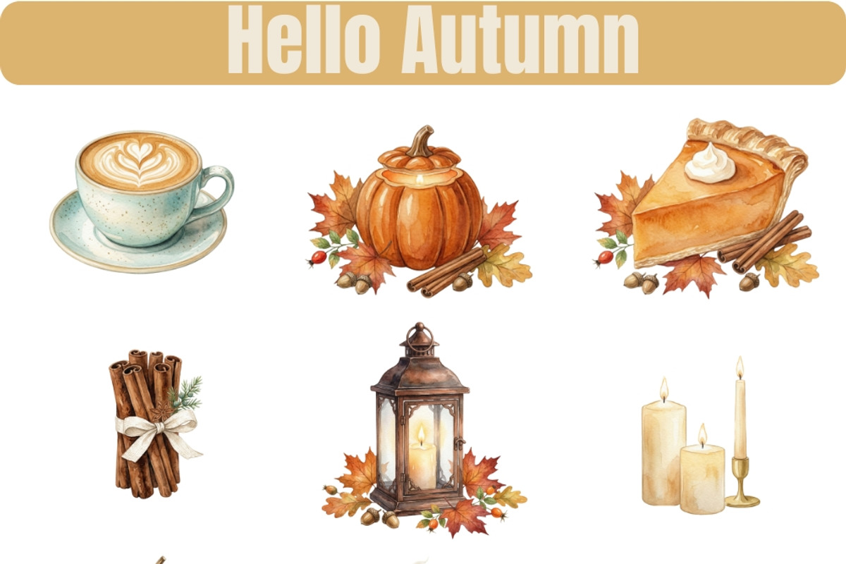 Hello Autumn Watercolor Clipart, a Seasonal Illustration by Tanya Kart (Photo 14 of 17)