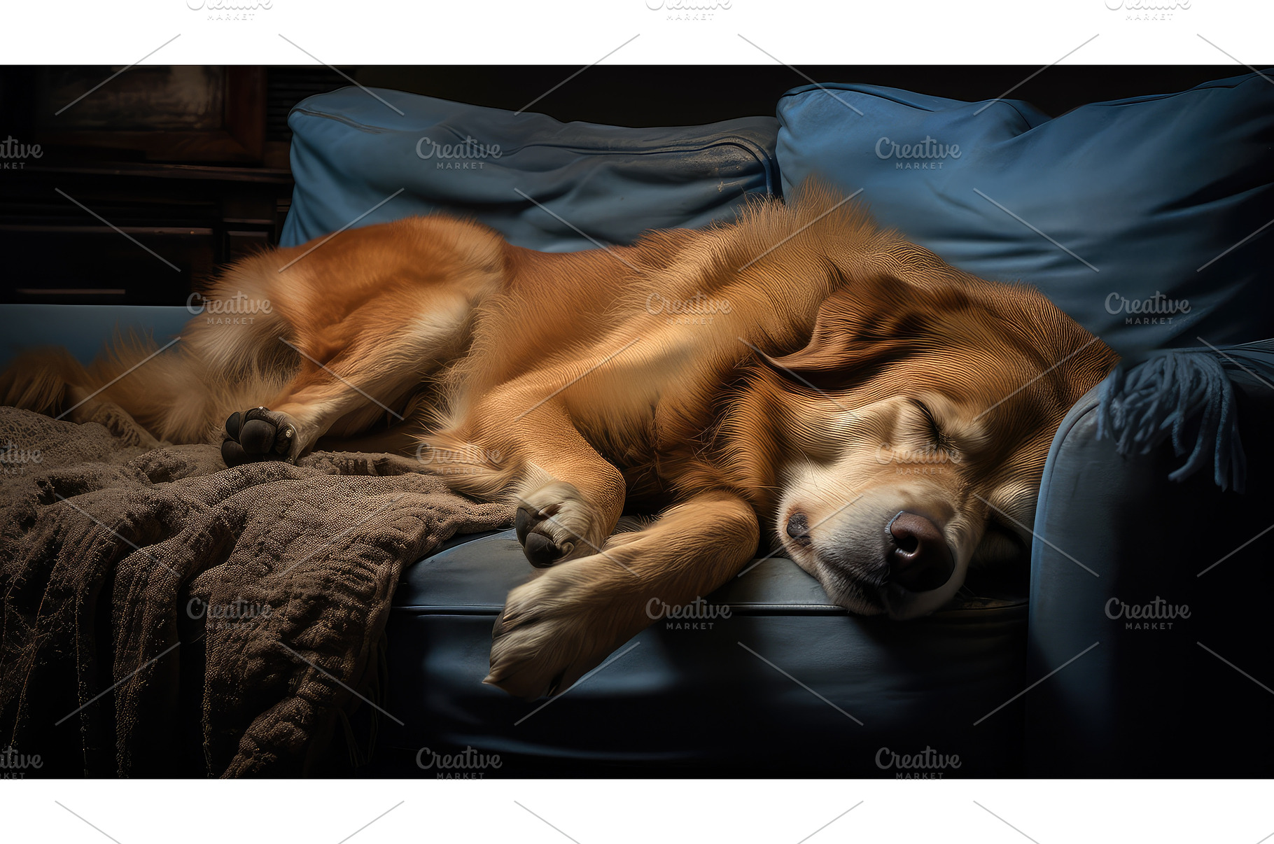 cozy dog sleeping on couch ai, an Animal Photo by pikepicture