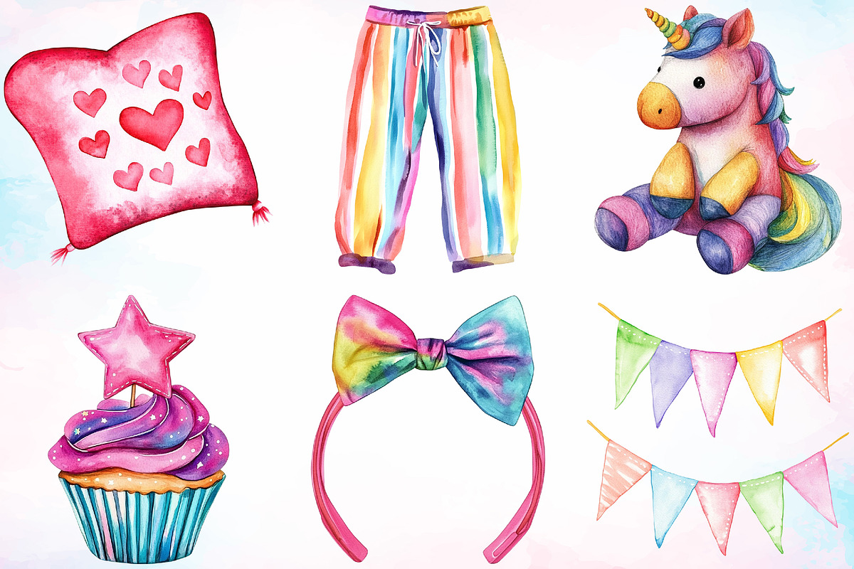 Watercolor Pajama Party Clipart PNG, an Object Illustration by Canvas Craft (Photo 2 of 3)
