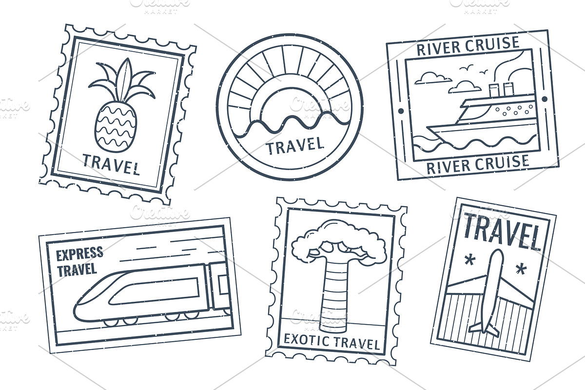 Vintage postage stamps with travel, an Object Illustration by art PVP - market