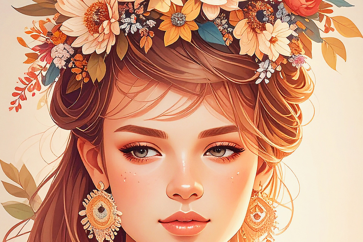 Bohemian Women with Flowers in Her H, a Person Illustration by Sharon Schwalbe (Photo 2 of 2)