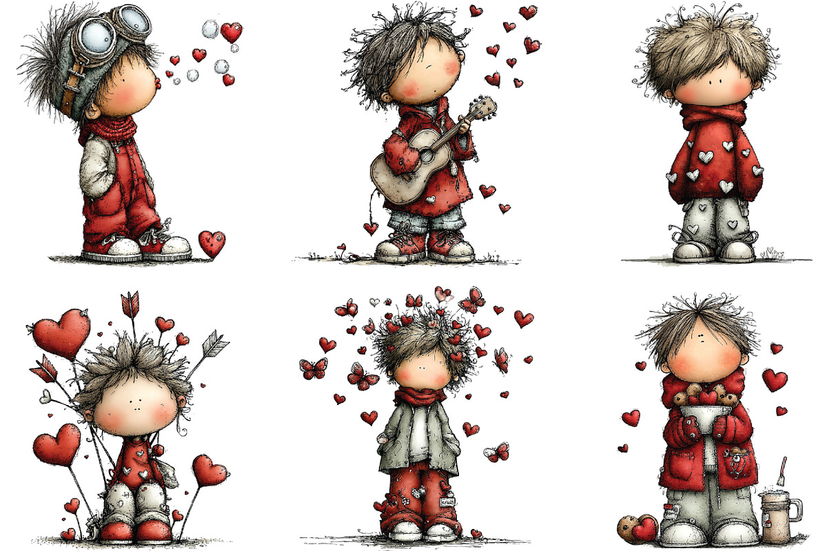 Whimsical Valentine Boy Clipart, an Illustration by CraftArtStudio (Photo 3 of 6)