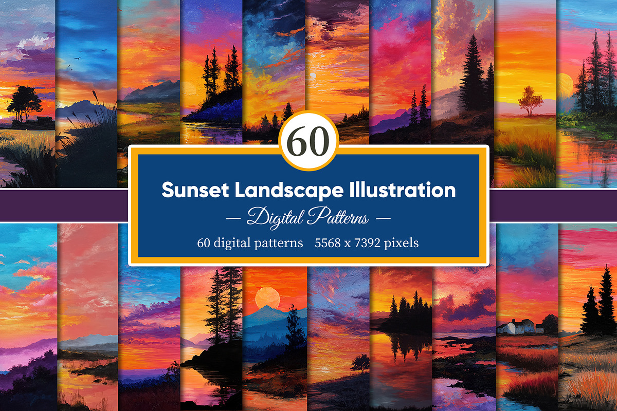 Sunset Landscape Illustration, a Decorative Illustration by Housui Patterns (Photo 1 of 9)