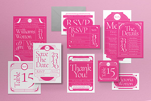 White Artdeco Wedding Invitation Set, an Invitation Template by graphicook