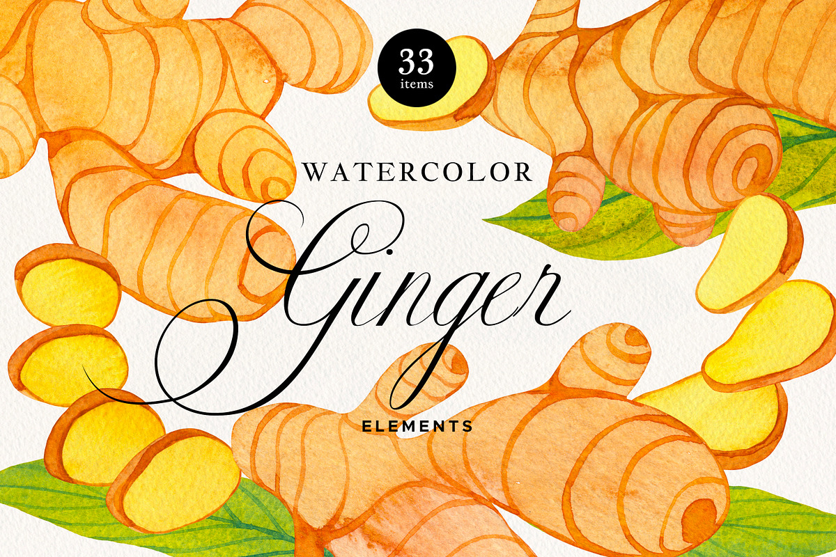 Ginger Watercolor Elements, a Decorative Illustration by Olga Begak Art & Design (Photo 1 of 3)