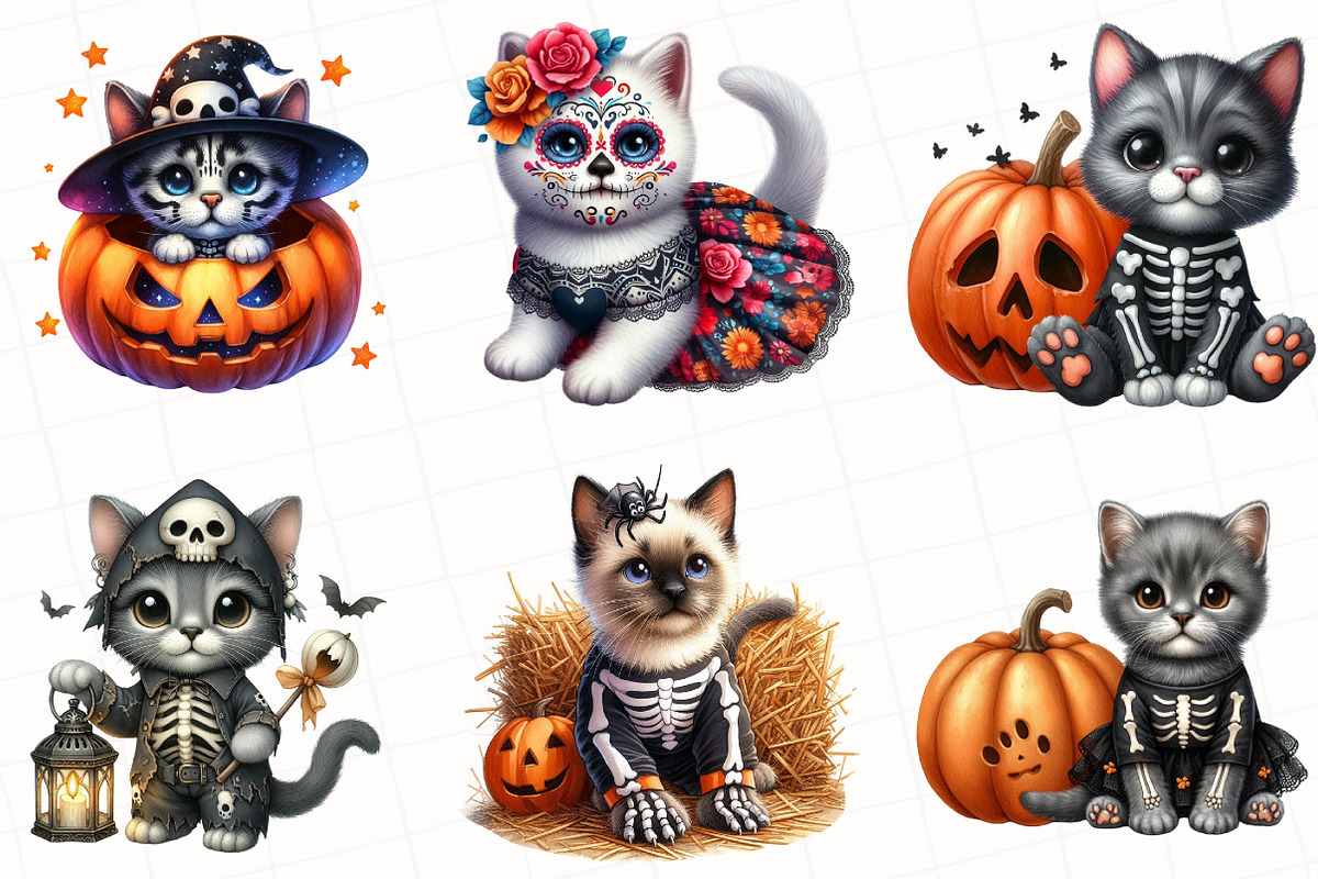 Halloween Skeleton Cat Clipart, an Illustration by OK Design (Photo 5 of 5)