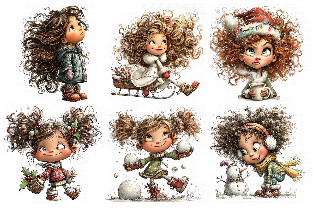 Whimsical Christmas Girl Clipart, an Illustration by Libby Wishes (Photo 2 of 7)