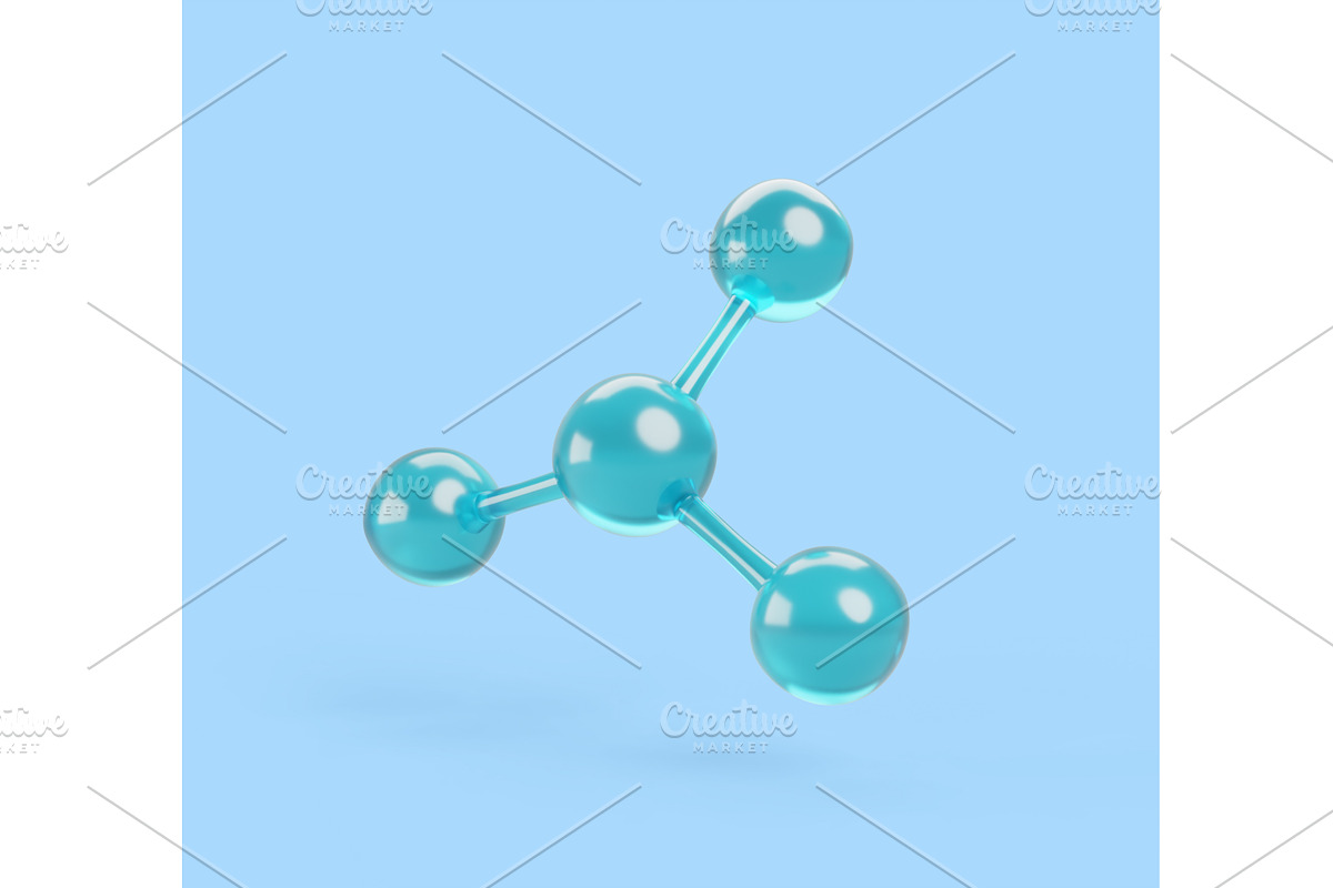 3d molecule of blue glass atoms, a Healthcare Illustration by Marozhkastudio