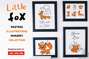 Little Brave Fox. Nursery poster kit