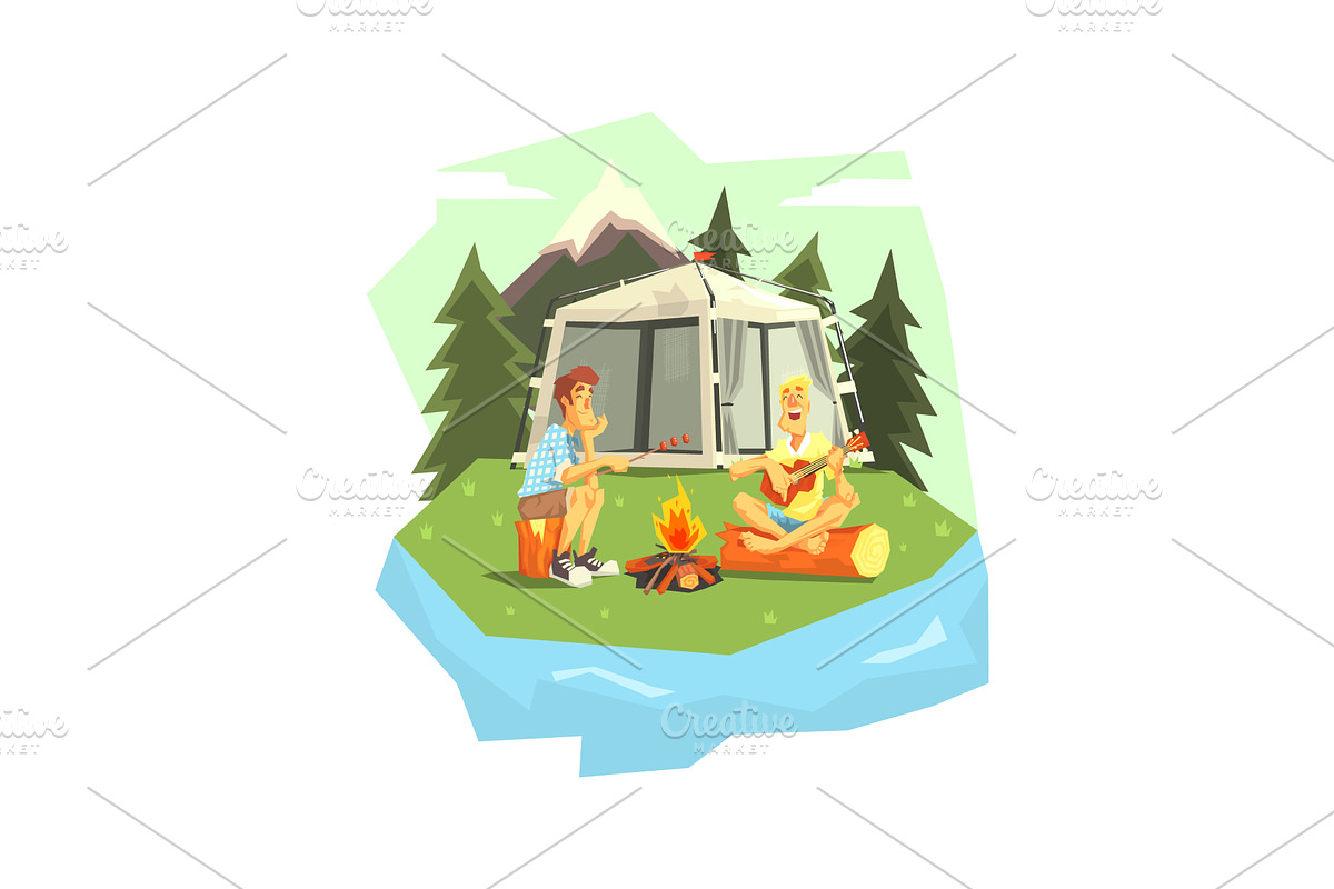 Male Tourists Camping, Two Men, a Sport Illustration by TopVectors