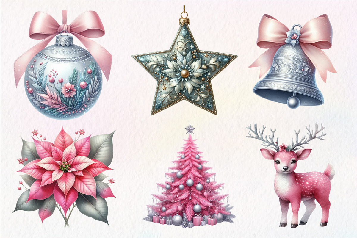 Silver Pink Christmas Clipart, an Illustration by Dream Creation (Photo 2 of 6)
