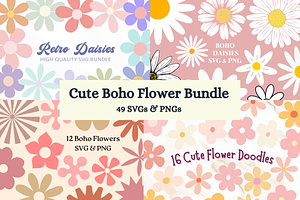 Cute Boho Flower Bundle - SVG PNG