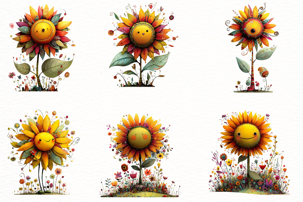 Whimsical sunflower Clipart, an Illustration by Designworld (Photo 4 of 8)