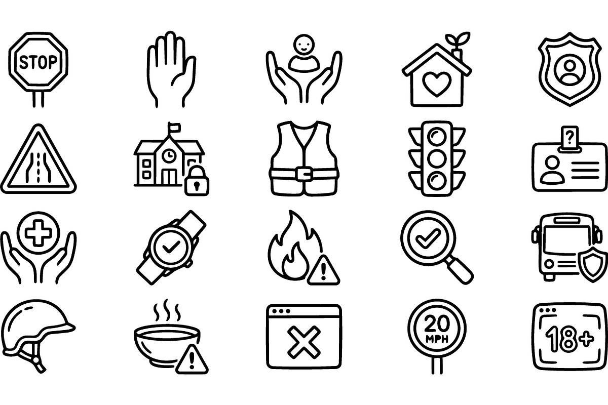 Simple Safety Icon Line Set, an Illustration by designvectx (Photo 2 of 3)