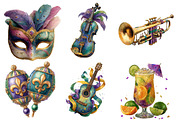 Watercolor Mardi Gras Clipart Bundle, an Illustration by Designworld (Thumbnail 3 of 5)