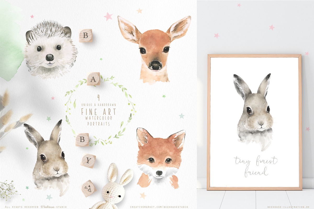 watercolor forest animal portraits, an Animal Illustration by beehouse studio (Photo 2 of 11)
