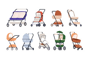 Strollers, prams, baby carriages set, a Transportation Illustration by Good Studio