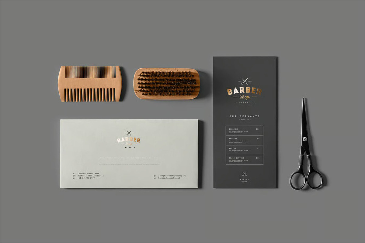 Barber Shop Branding Mock-up, a Product Mockup by zippypixelstudio (Photo 2 of 11)