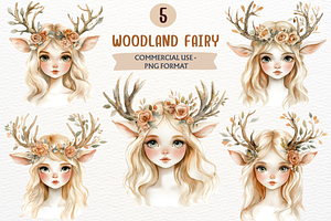 Watercolor Woodland Fairy PNG Deer, a Person Illustration by SugarCloudStudioArt