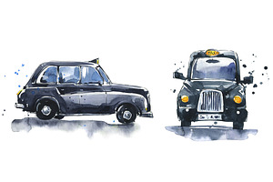 London black cab watercolor sketch