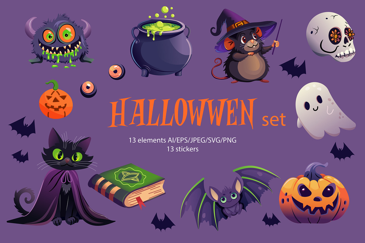 Cute Halloween Clipart Set, a Seasonal Illustration by Idressart (Photo 1 of 4)