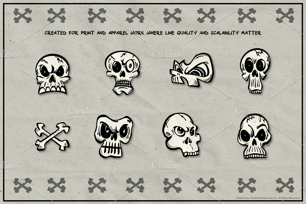 Skulls Vector Pack | Hand-Drawn Art, a Person Illustration by Fuzzy Poet by DG2 (Photo 2 of 3)