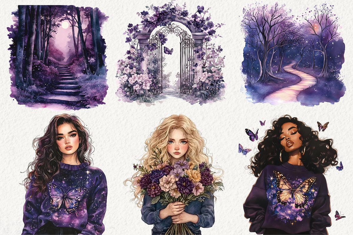 Magical Celestial Garden Clipart, an Illustration by NadiaTheronArt (Photo 3 of 5)