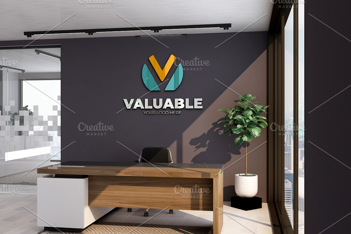 PSD Office Desk Room Wall Mockup, a Product Mockup by Ayy (Photo 3 of 16)