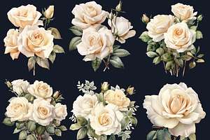 Watercolor White Roses Collection