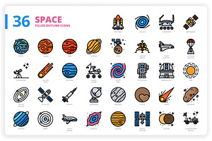 36 Space Icons X 3 Styles