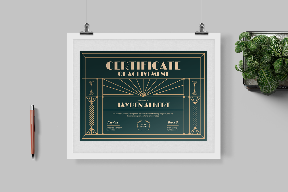 Gold Artdeco Design Certificate, a Flyer Template by Annora Studio (Photo 2 of 6)