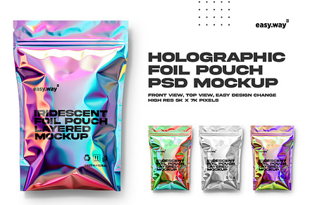 Holographic Foil Pouch PSD Mockup, a Product Mockup by easy.way