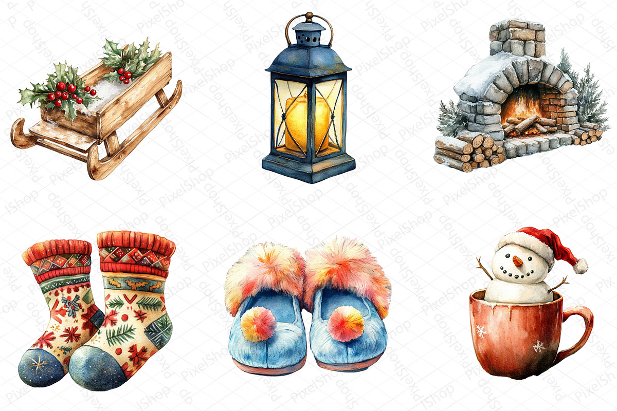 Watercolor Cozy Winter Christmas Cli, an Illustration by DreamPrint404 (Photo 4 of 6)