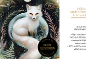 White Fox, Fern & Crystal Ball Image, an Animal Illustration by The Dutch Lady Designs (Thumbnail 4 of 4)