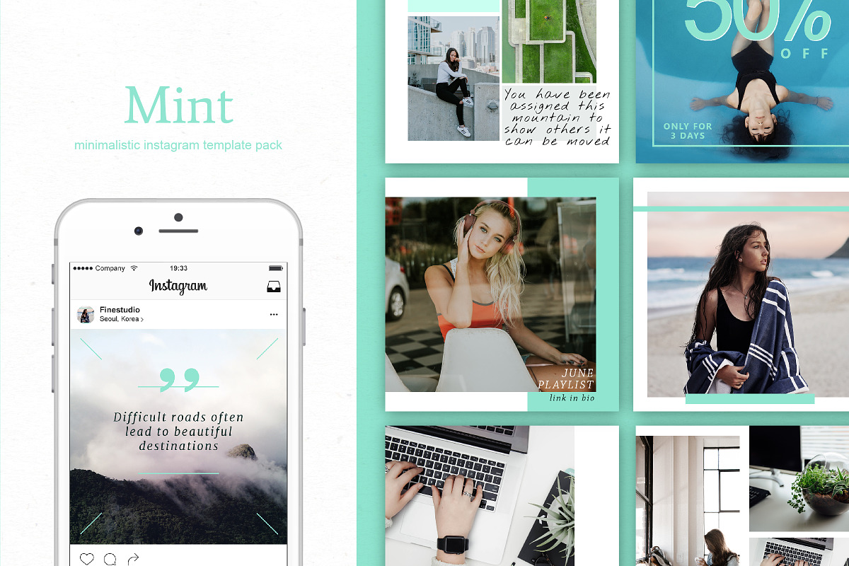 Mint | Instagram + stories templates, a Social Media Template by Nassiie (Photo 1 of 6)