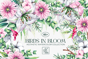 Birds in Bloom Watercolor Floral set