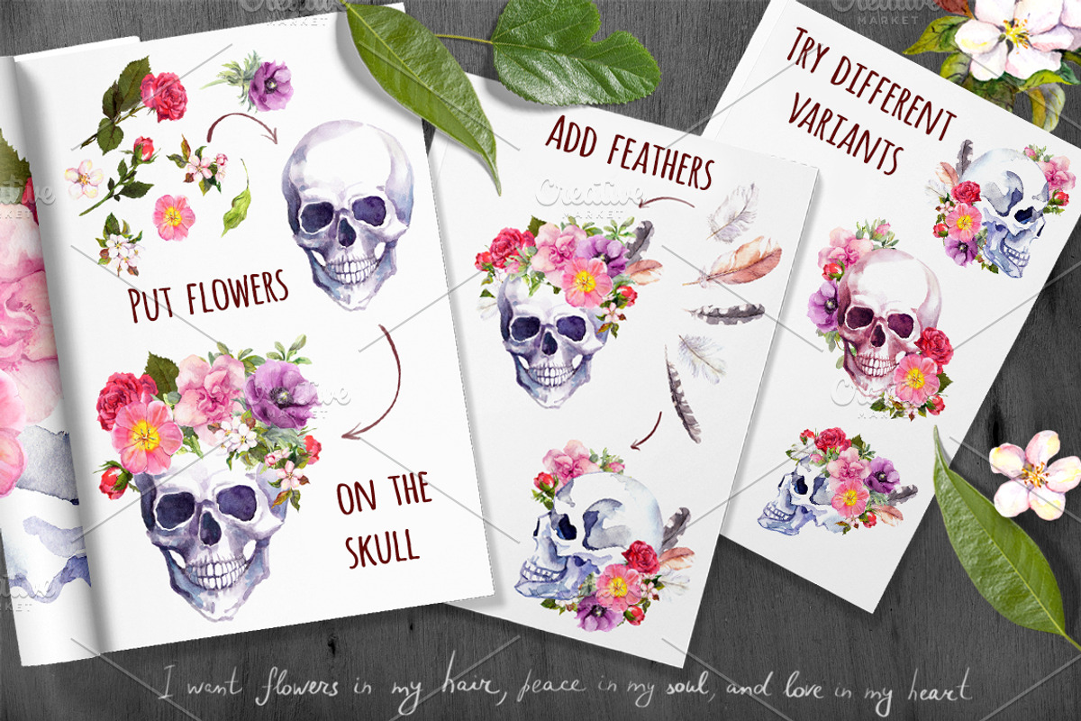 Skulls&flowers. Watercolor, an Illustration by Where summer is (Photo 4 of 10)