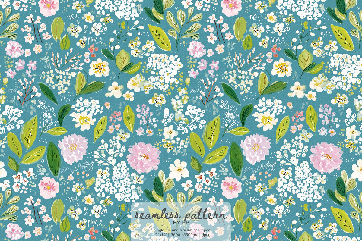 Teal wildflower pattern