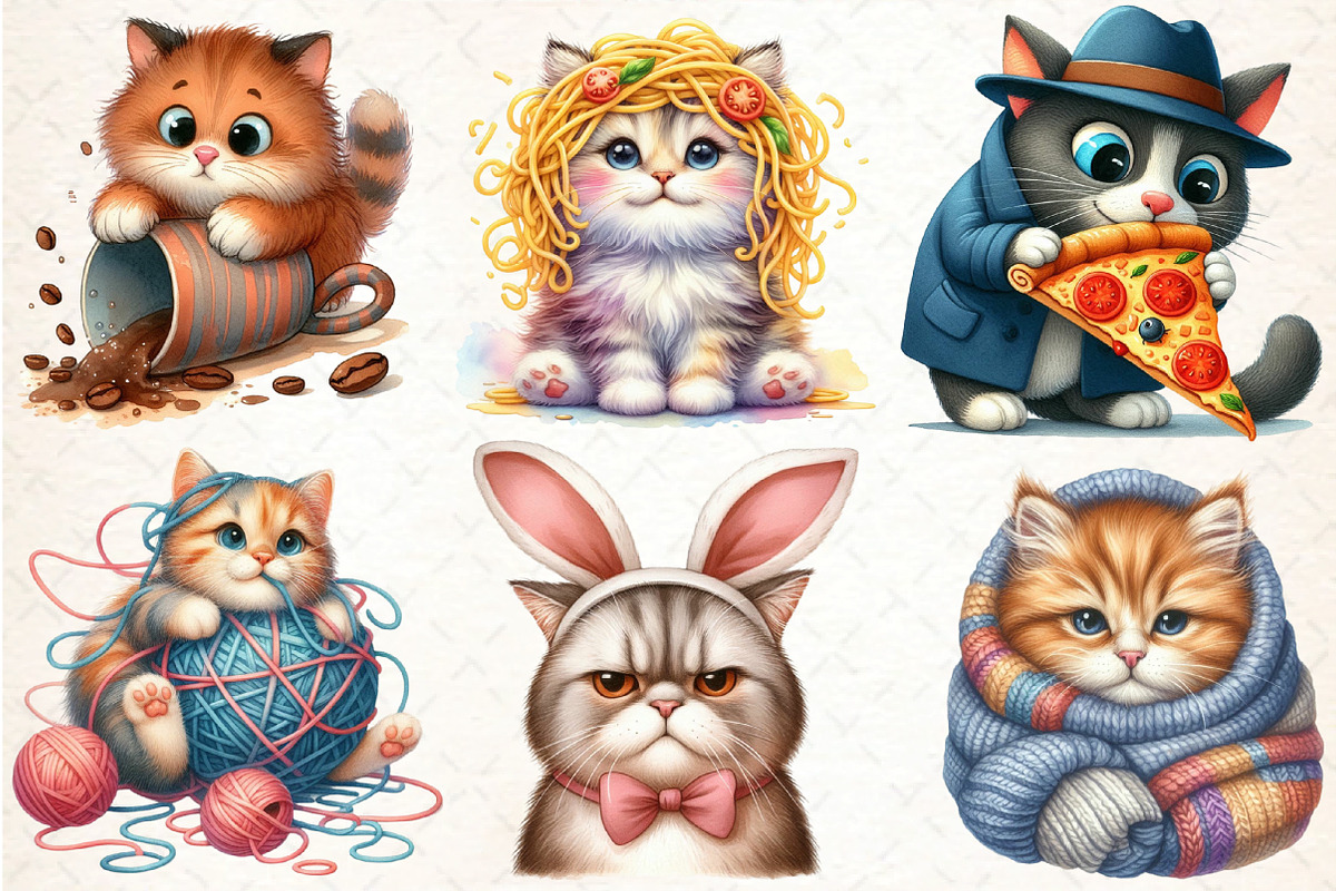 Funny Cat Life Watercolor Clipart, an Illustration by DreamCafeArt (Photo 4 of 4)
