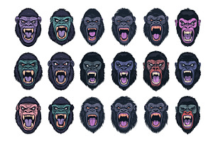 Cartoon angry gorilla avatars, an Animal Illustration by Stock-Smart-Start