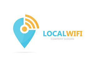 Vector Of Map Pointer And Wifi Logo Combination. GPS Locator And Signal Symbol Or Icon. Unique Pin And Radio, Internet Logotype Design Template.