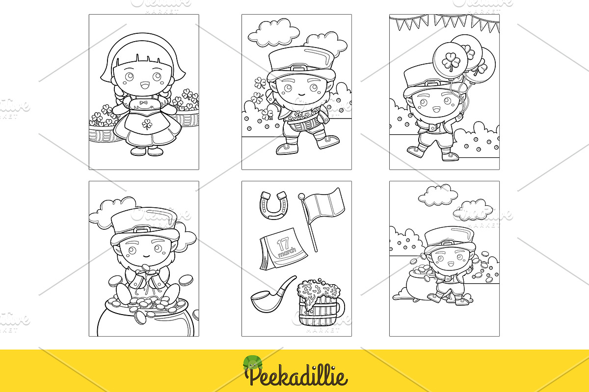 St Patrick Day Party Coloring Set, a Seasonal Illustration by Peekadillie Art (Photo 2 of 3)