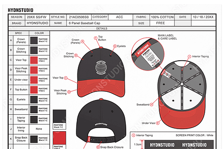 Complete Baseball Cap Tech Pack Temp