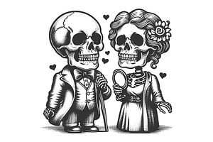 Skeleton Couple In Love Engraving